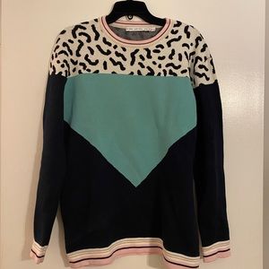 & other stories Cheetah Navy Teal Geometric Design Sweater | M
